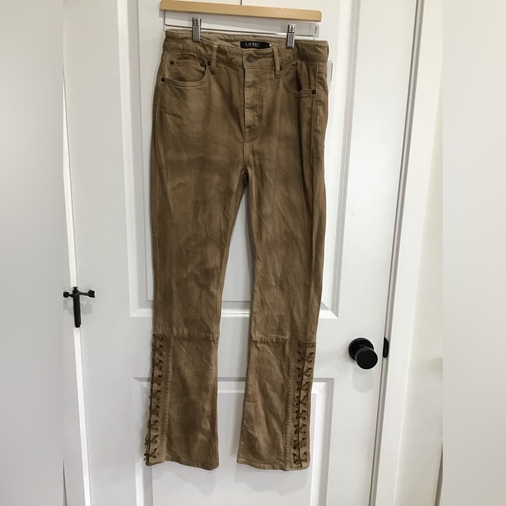 Ralph Lauren Women's Tan Lace-Up Hem Jeans 6 /30